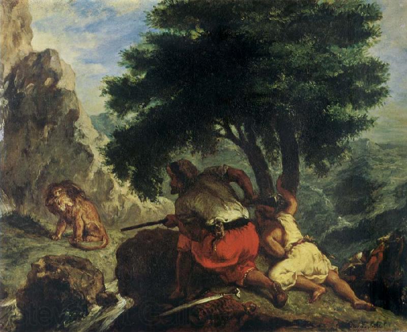 Eugene Delacroix Lion Hunt in Morocco Spain oil painting art